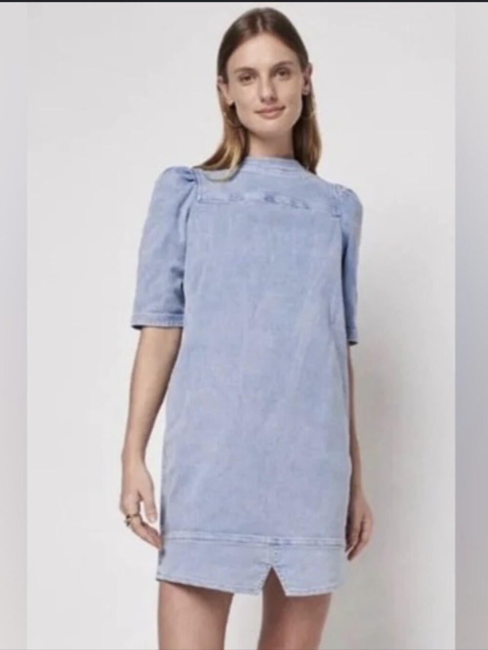 Faherty Chambray Puff Sleeve Shift Dress Organic Cotton Sz Small